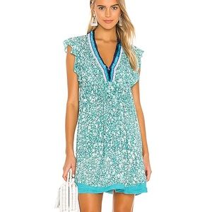 NWT Poupette St Barth Sasha Mini Dress - Aqua patterned sundress, beach coverup